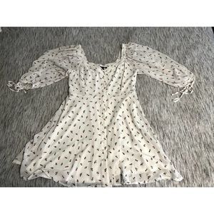 Forever 21 White Rose Button Up Fit & Flare Dress Medium